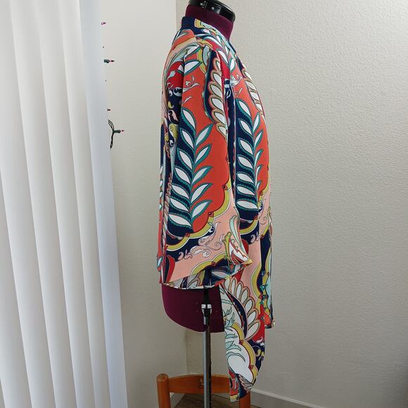 Chico's Tie Front Kimono 0 (US 4) bright multicolor paisley floral chiffon cover - Picture 5 of 12